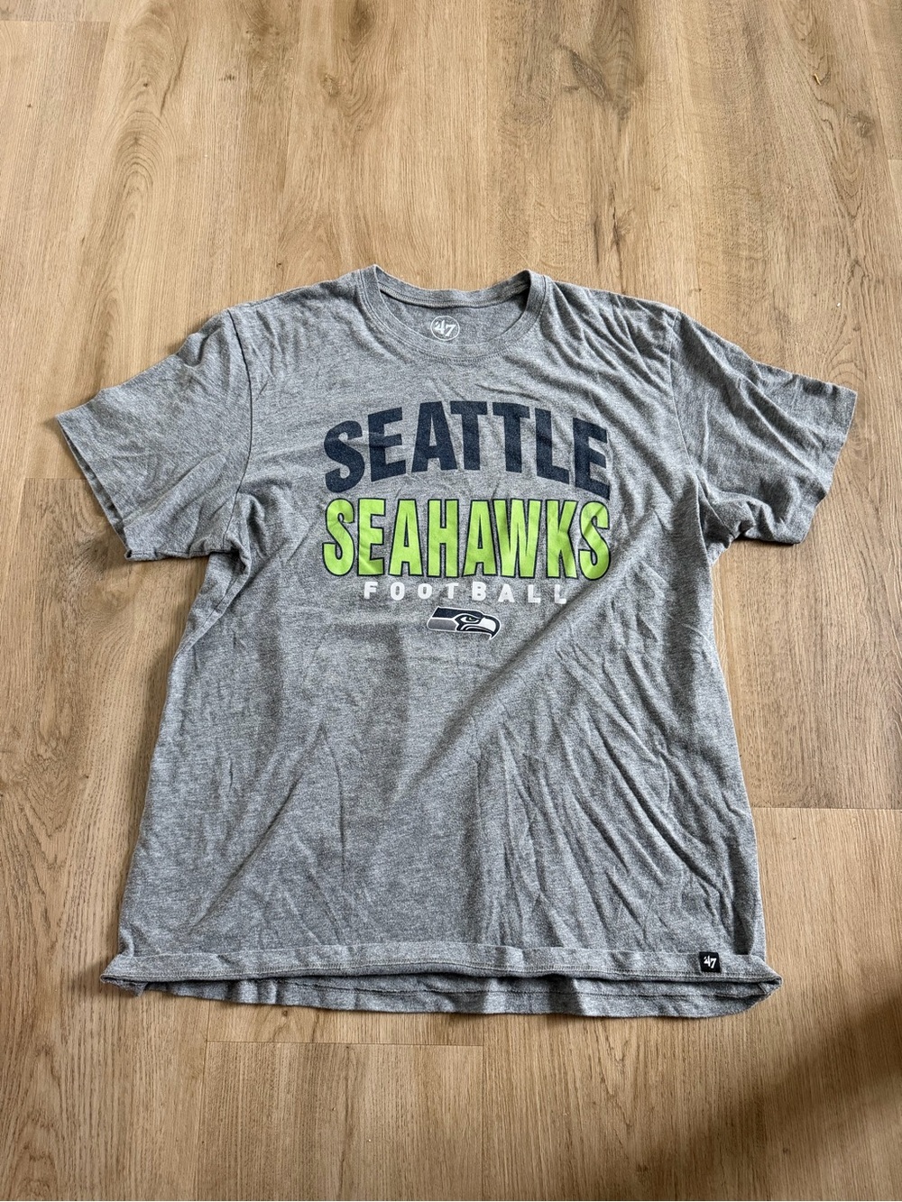 47 Seattle Seahawks Gray Tee with Navy and Neon Green Print - Men's